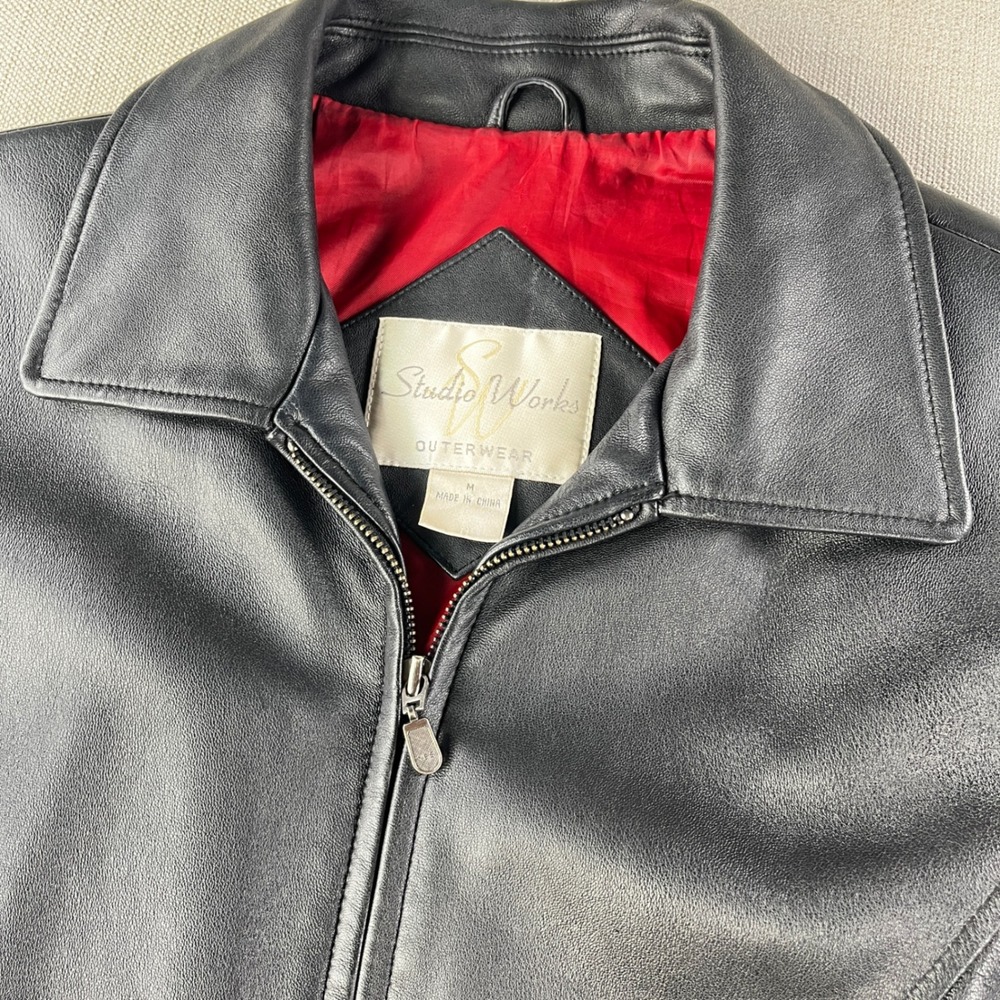 Studio Works‎ Black Genuine Leather Jacket M Medium Red Lining Vampire Core Moto